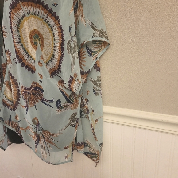 Umgee Cape Kimono Green Blue Paisley Lace Back S/M Sheer Boho Coverup Vest - Picture 6 of 9